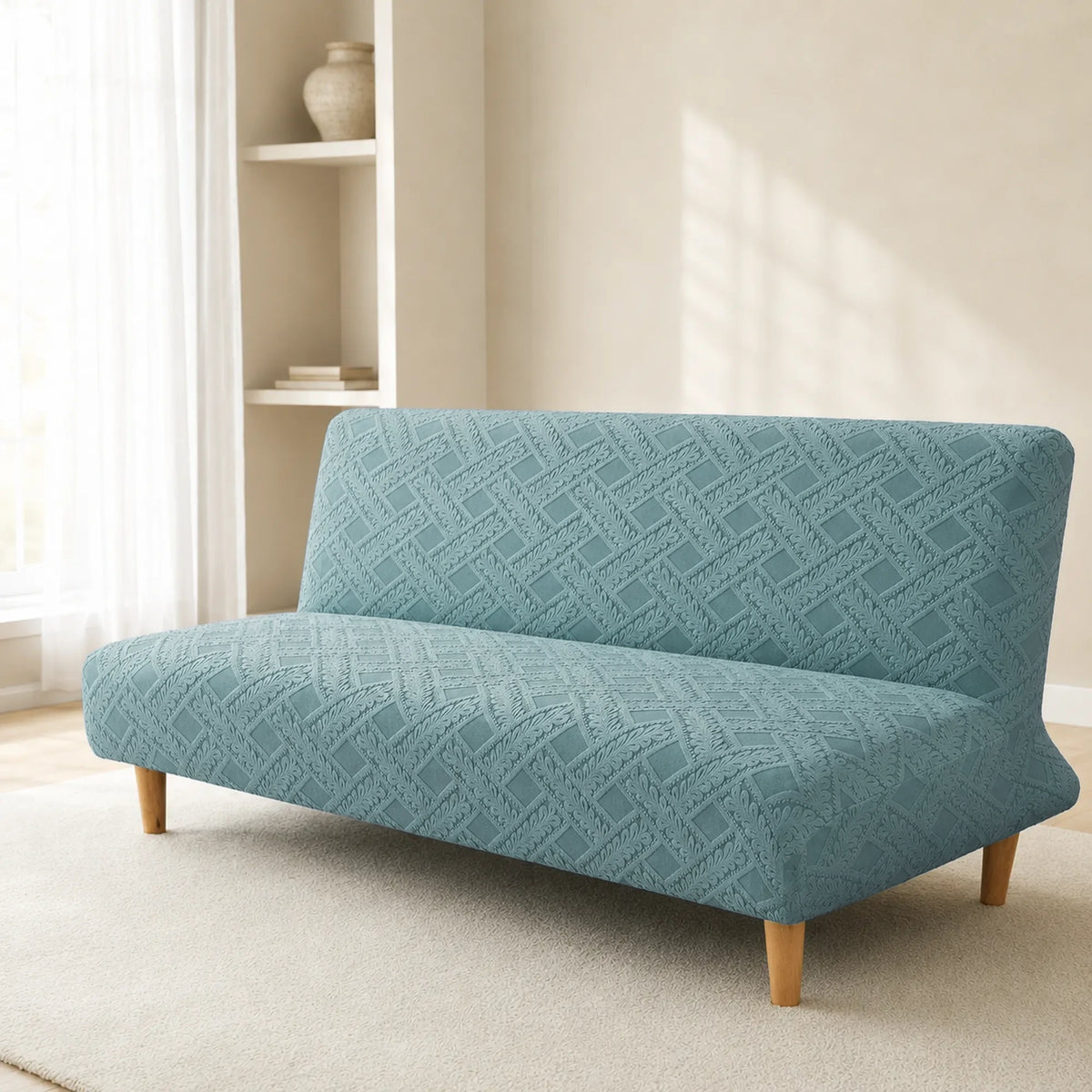 Sofa Bed Cover – Diamond Jacquard – Duck Egg Blue