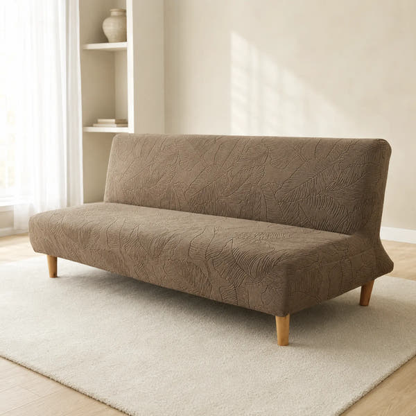 Sofa Bed Cover – Leaf Jacquard – Warm Taupe