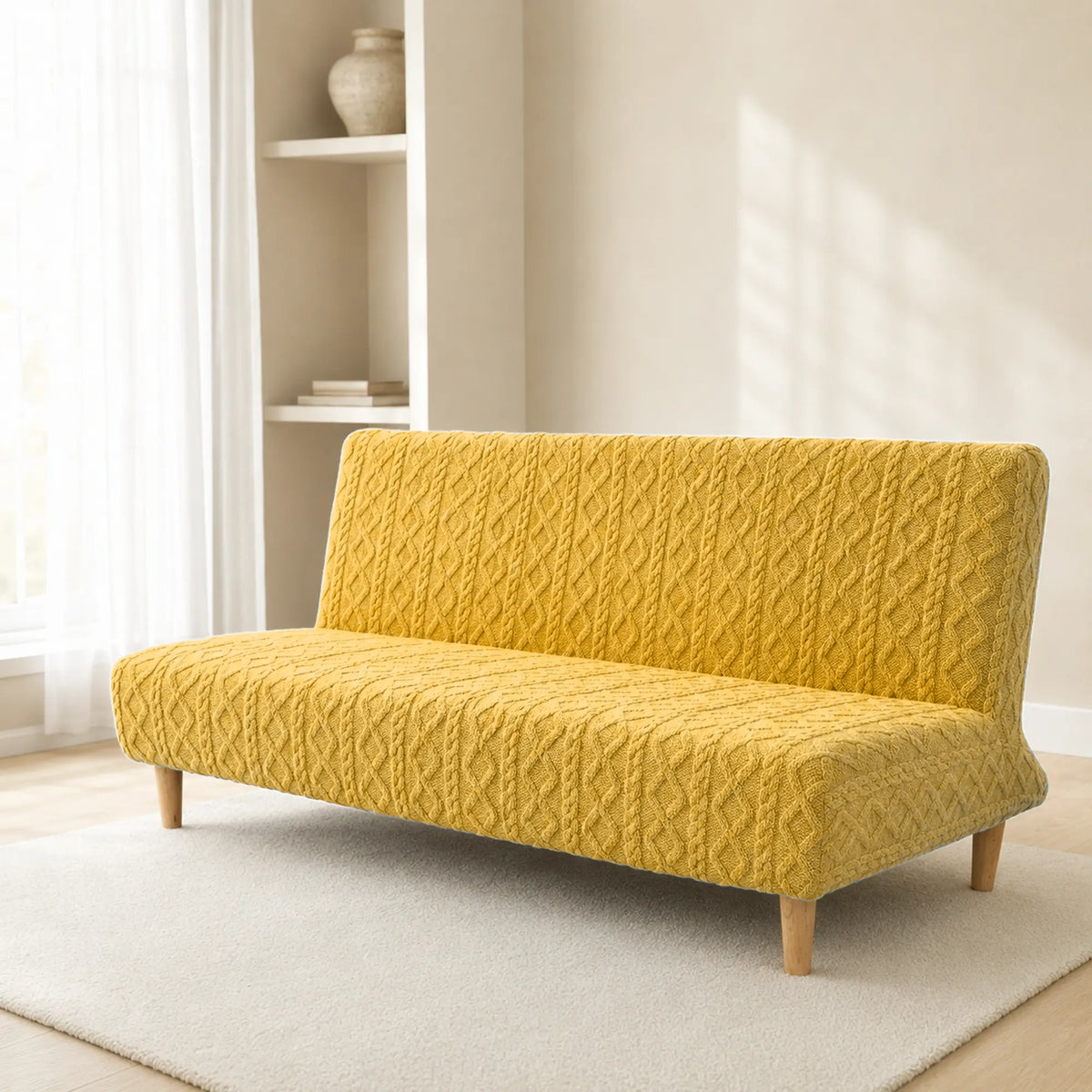 Sofa Bed Cover – Cable Knit – Golden Yellow