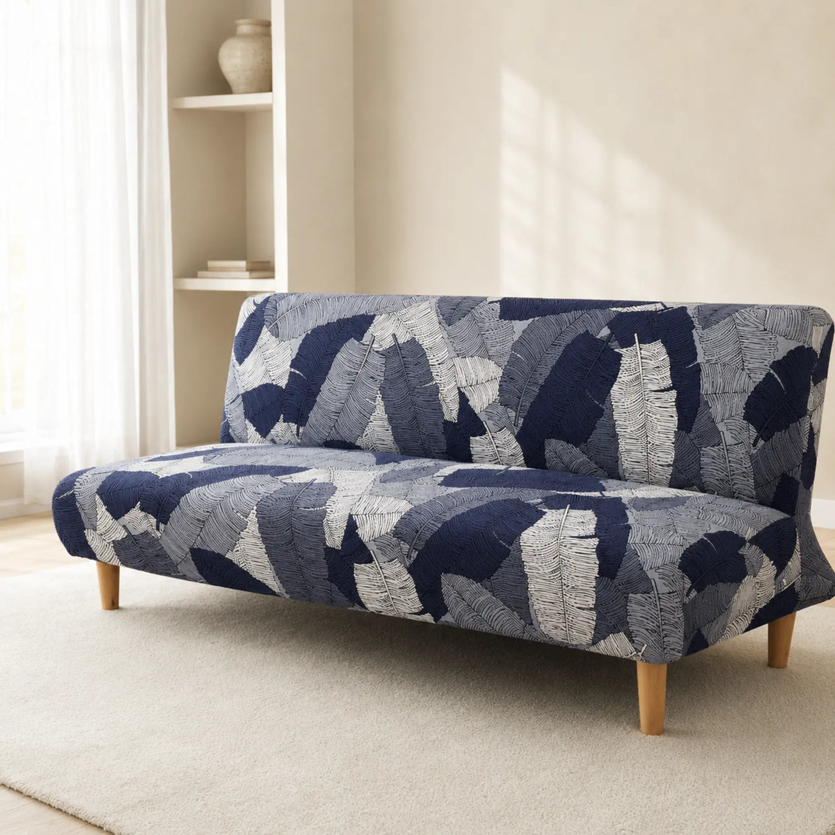 Sofa Bed Cover – Tropical Leaf – Navy