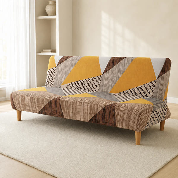 Sofa Bed Cover – Geometric Patchwork – Mustard Ochre