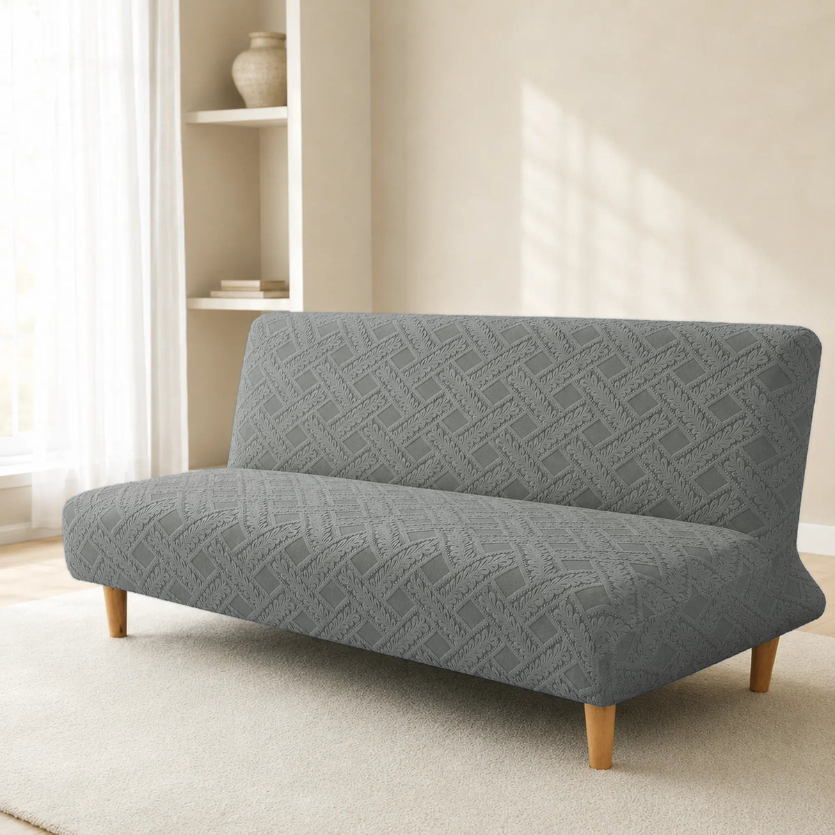 Sofa Bed Cover – Diamond Jacquard – Silver Grey