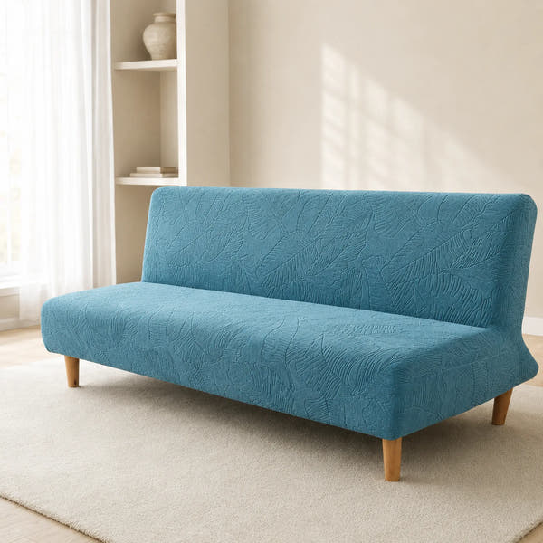Sofa Bed Cover – Leaf Jacquard – Dusty Blue
