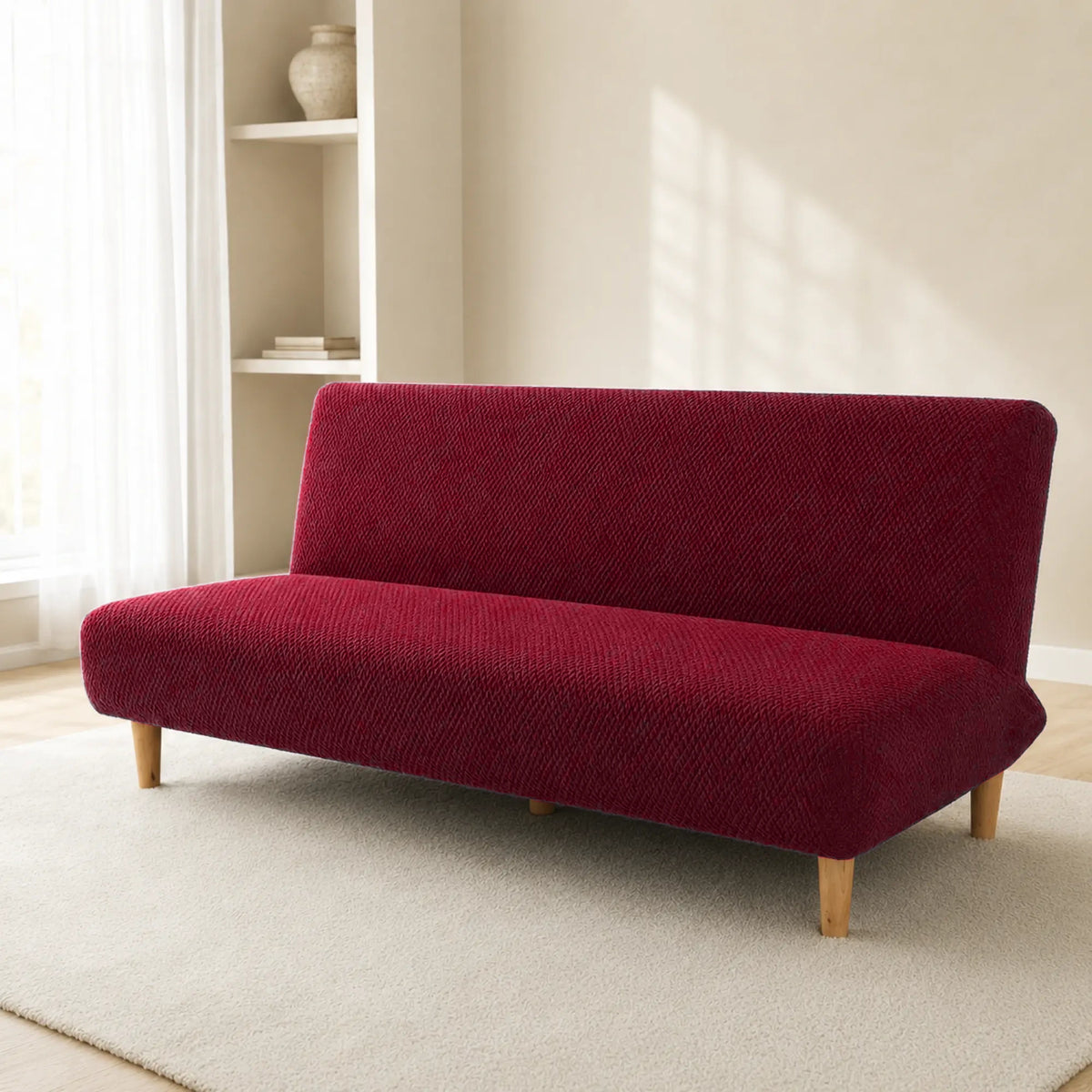 Sofa Bed Cover – Textured Stretch – Ruby Red