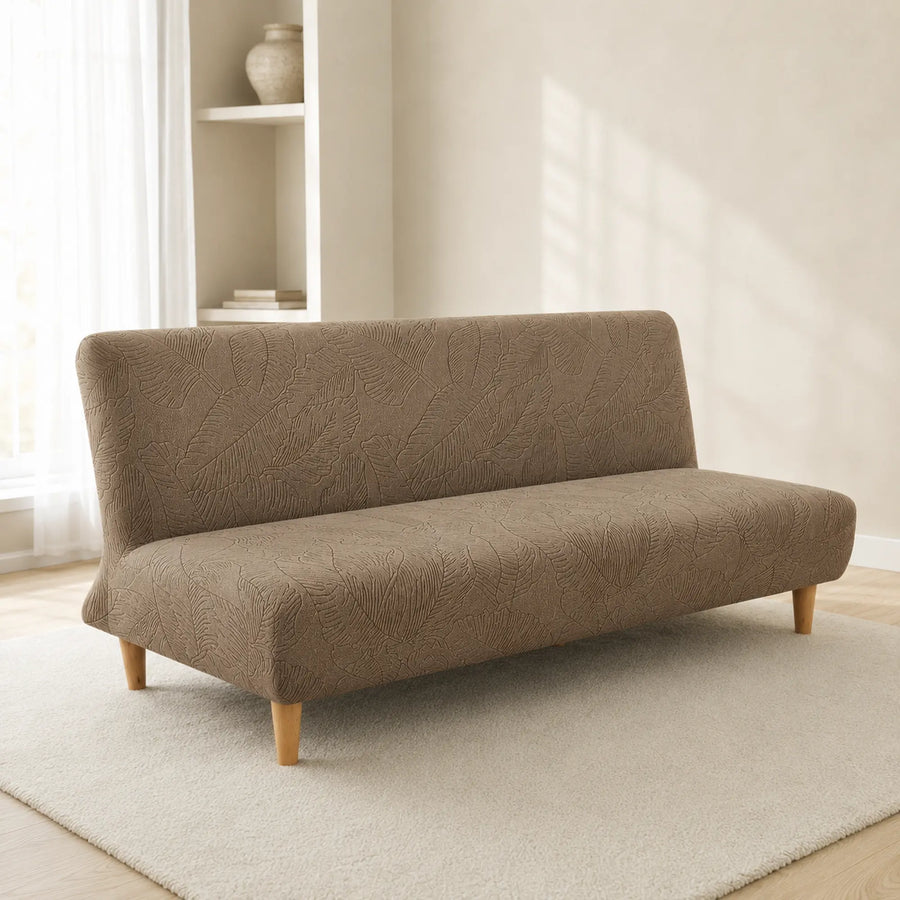 Sofa Bed Cover – Leaf Jacquard – Warm Taupe