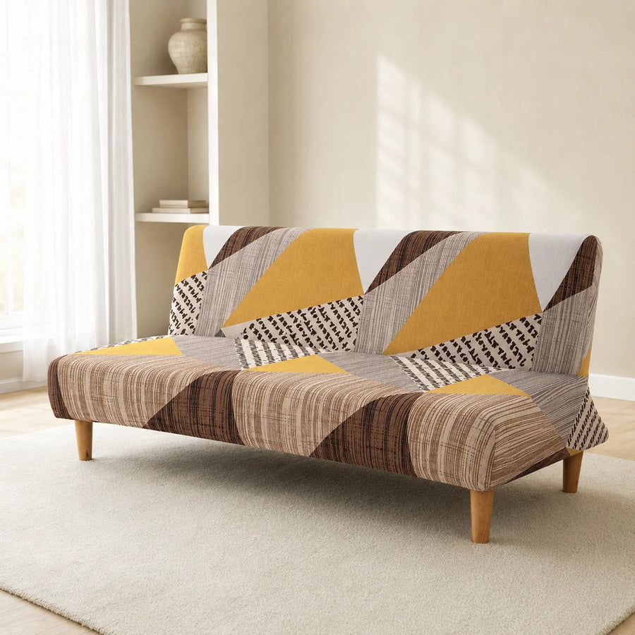 Sofa Bed Cover – Geometric Patchwork – Mustard Ochre