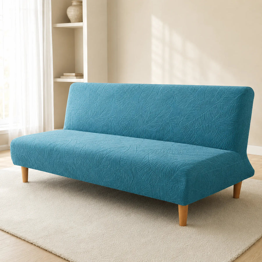 Sofa Bed Cover – Leaf Jacquard – Dusty Blue
