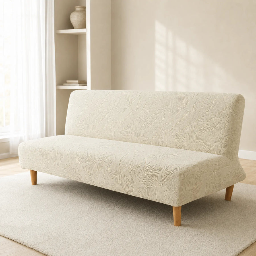 Sofa Bed Cover – Leaf Jacquard – Ivory Cream