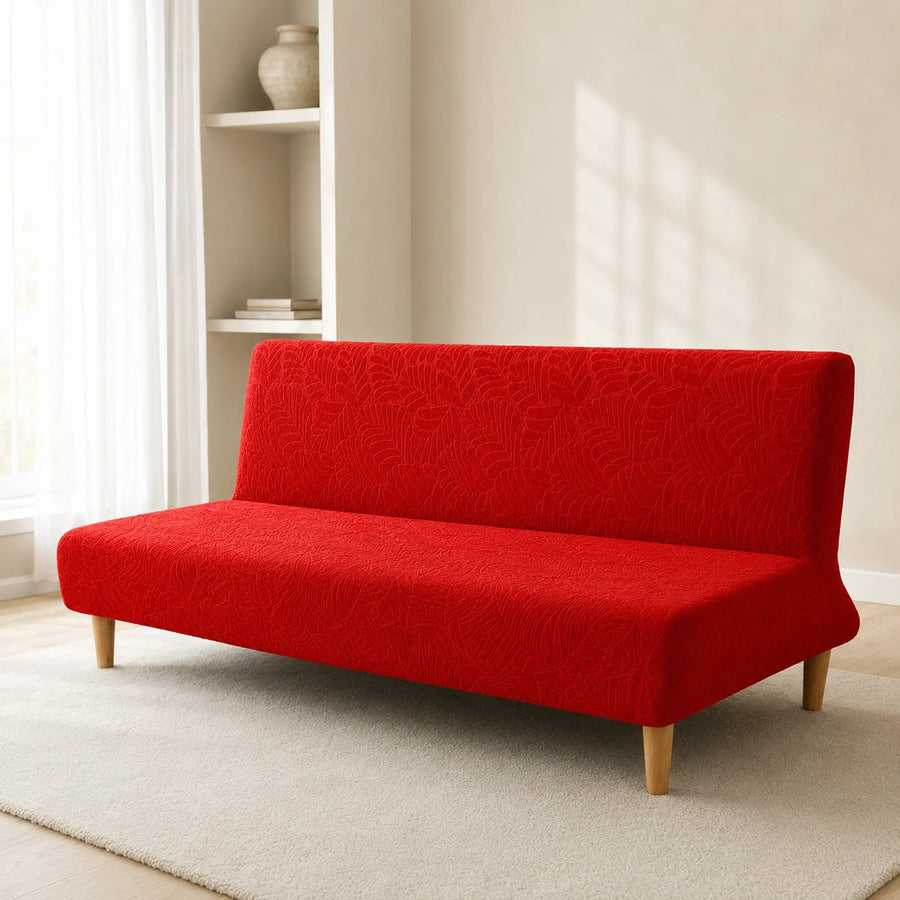 Sofa Bed Cover – Leaf Jacquard – Poppy Red