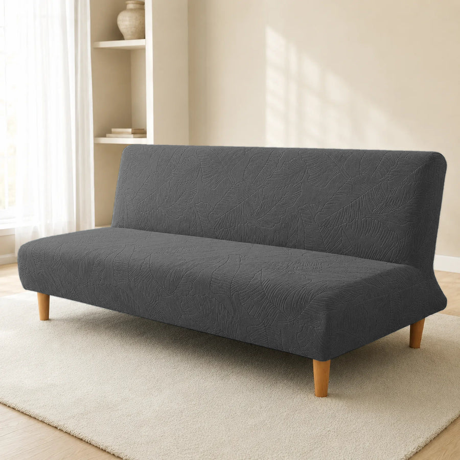 Sofa Bed Cover – Leaf Jacquard – Charcoal Grey