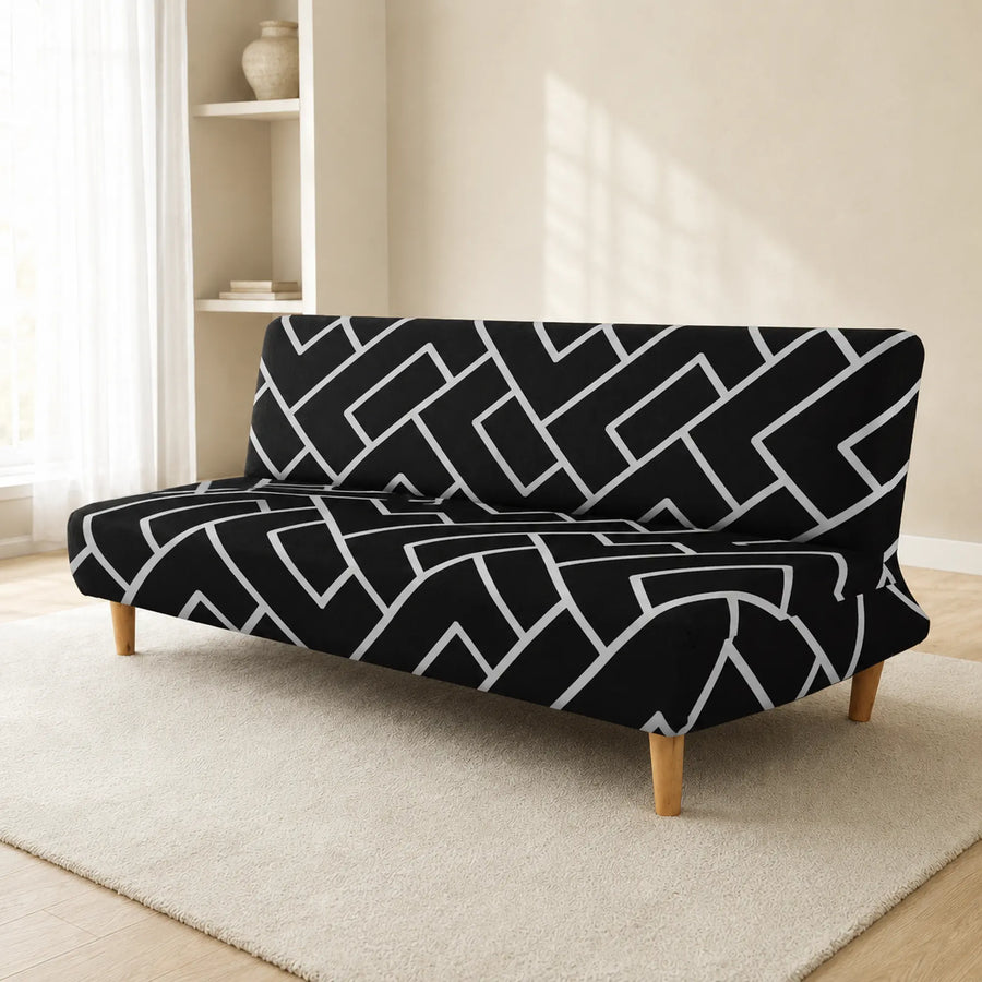 Sofa Bed Cover – Trellis Geometric – Black & Ivory
