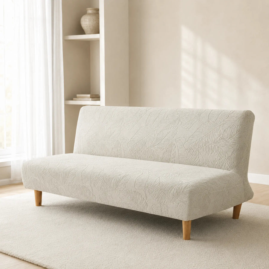Sofa Bed Cover – Leaf Jacquard – Soft White