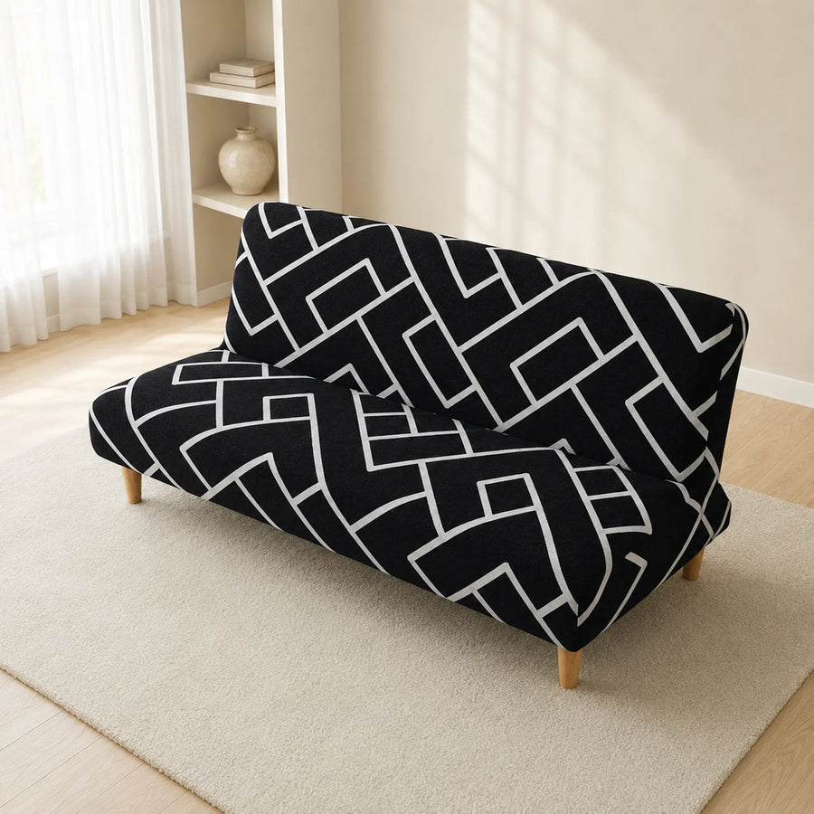 Sofa Bed Cover – Trellis Geometric – Black & Ivory