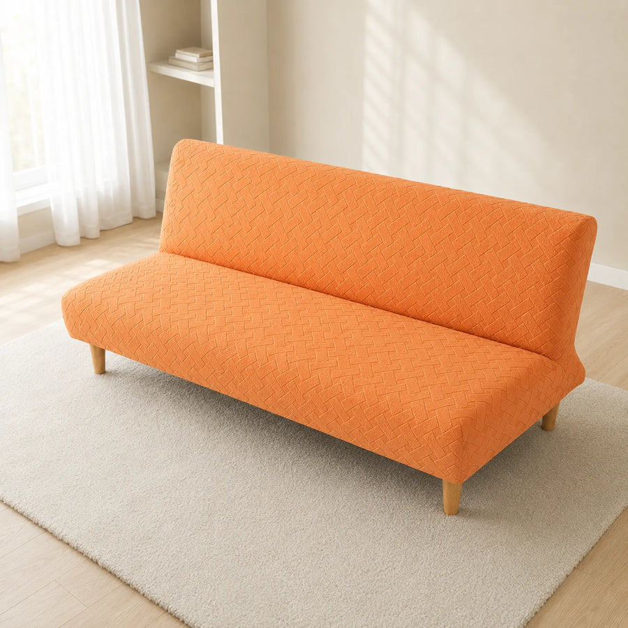 Sofa Bed Cover – Geometric Jacquard – Amber Orange