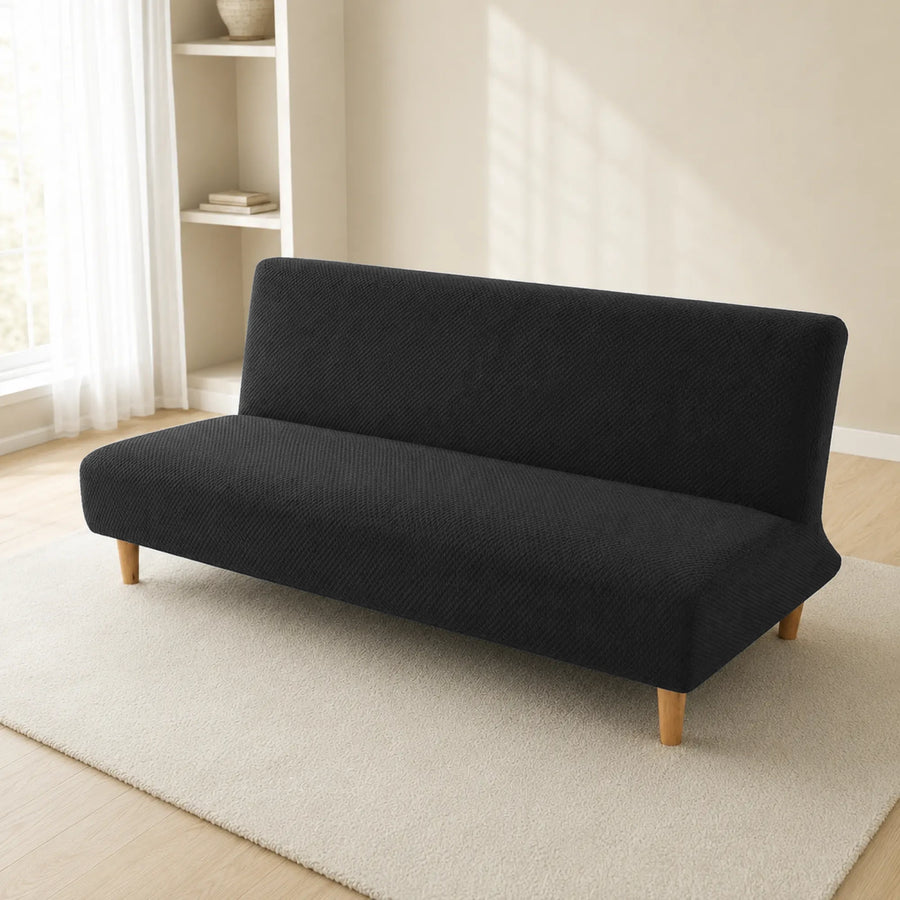 Sofa Bed Cover – Textured Jacquard – Charcoal Black