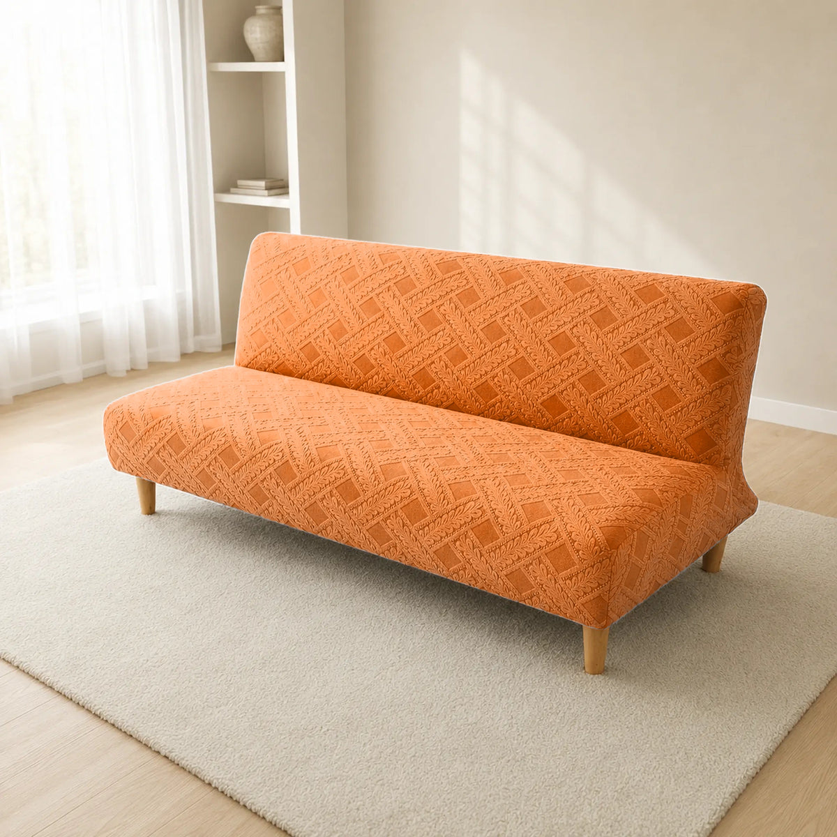 Sofa Bed Cover – Diamond Jacquard – Burnt Orange