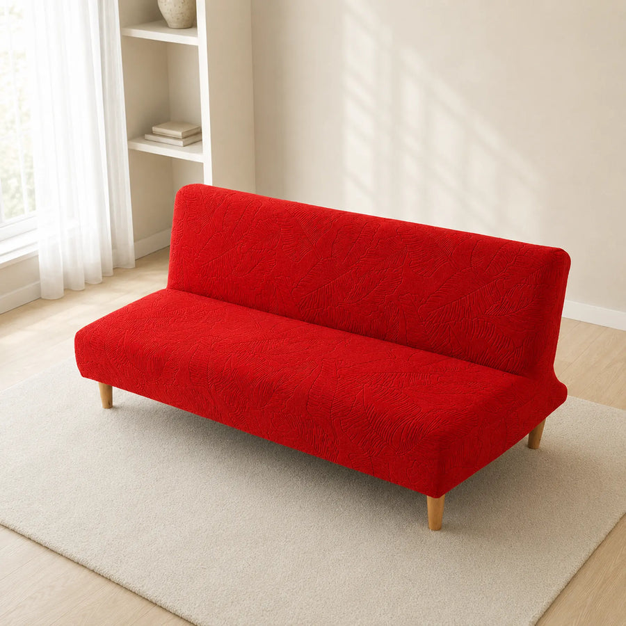 Sofa Bed Cover – Leaf Jacquard – Poppy Red