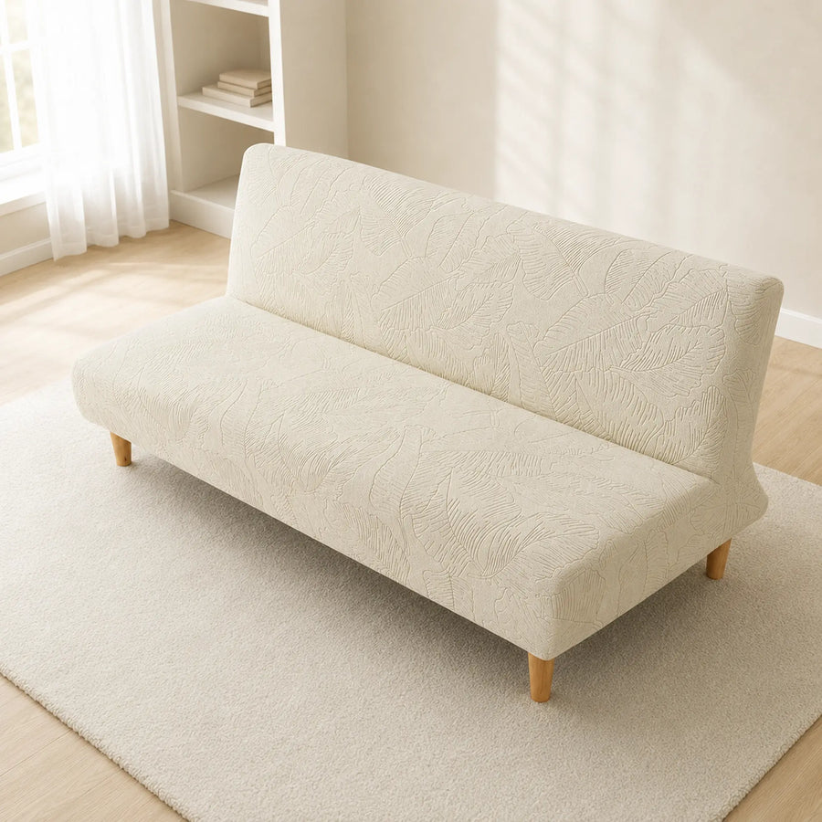 Sofa Bed Cover – Leaf Jacquard – Ivory Cream