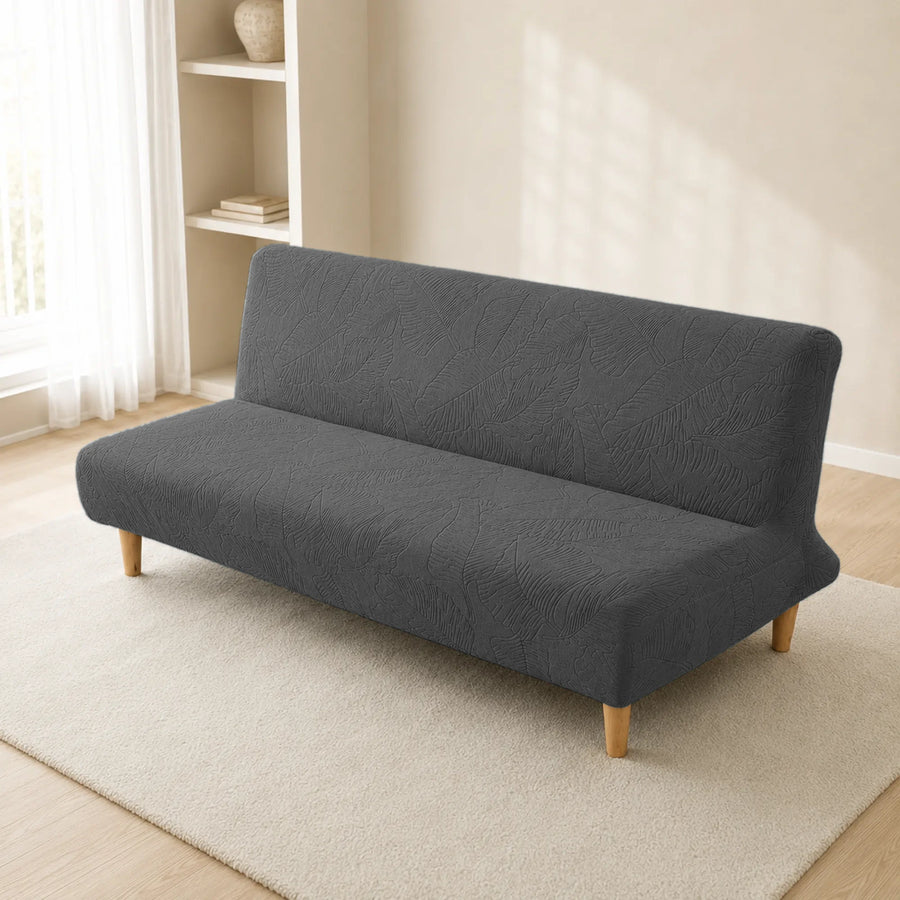 Sofa Bed Cover – Leaf Jacquard – Charcoal Grey