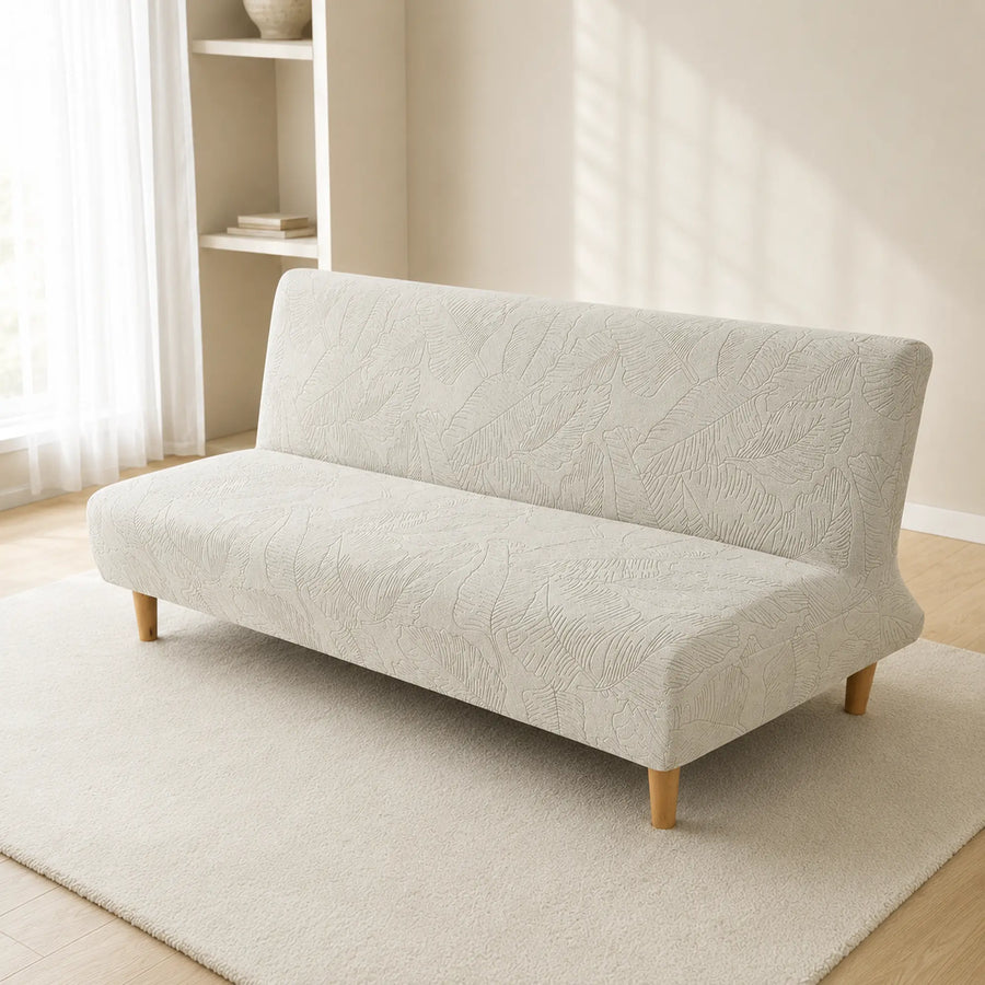 Sofa Bed Cover – Leaf Jacquard – Soft White