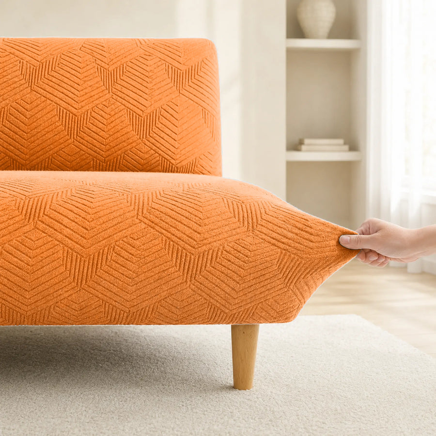 Sofa Bed Cover – Geometric Jacquard – Burnt Orange