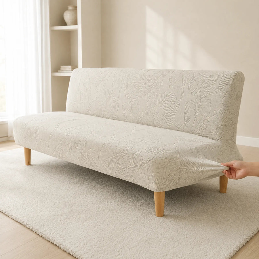 Sofa Bed Cover – Leaf Jacquard – Soft White
