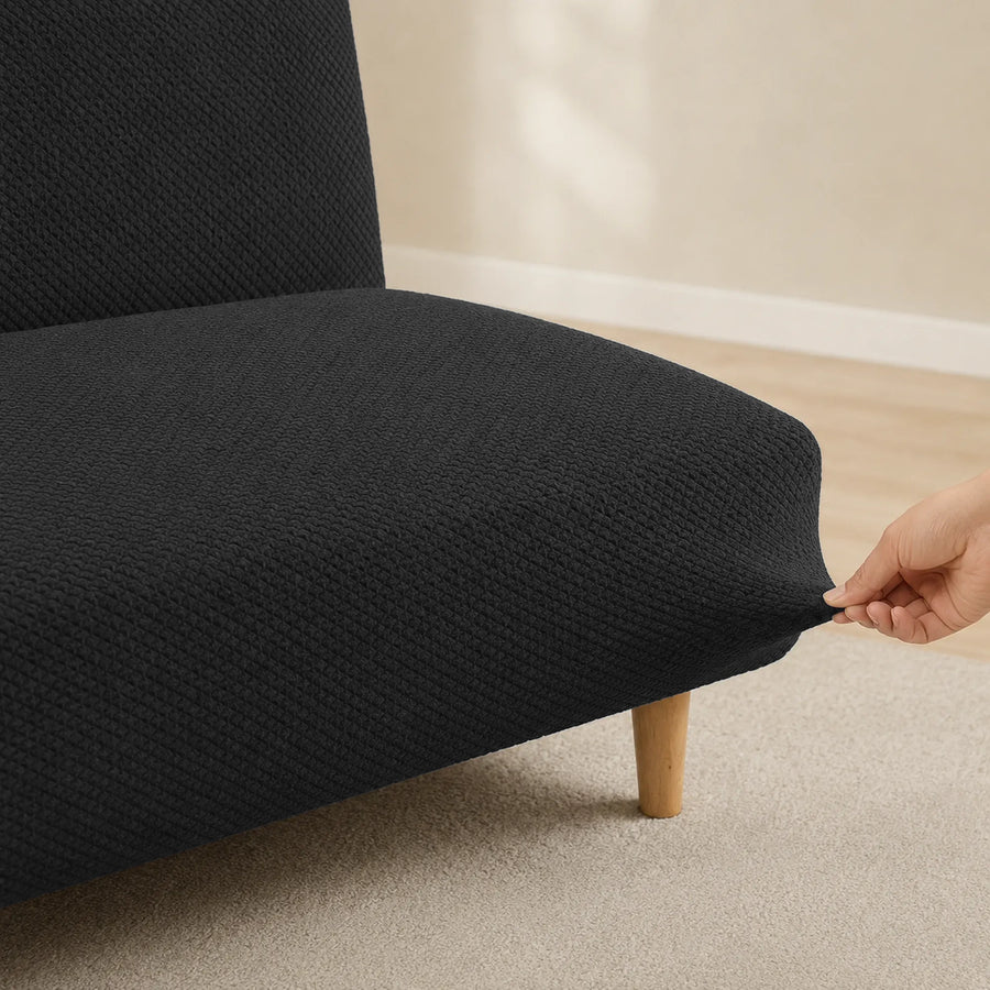 Sofa Bed Cover – Textured Jacquard – Charcoal Black