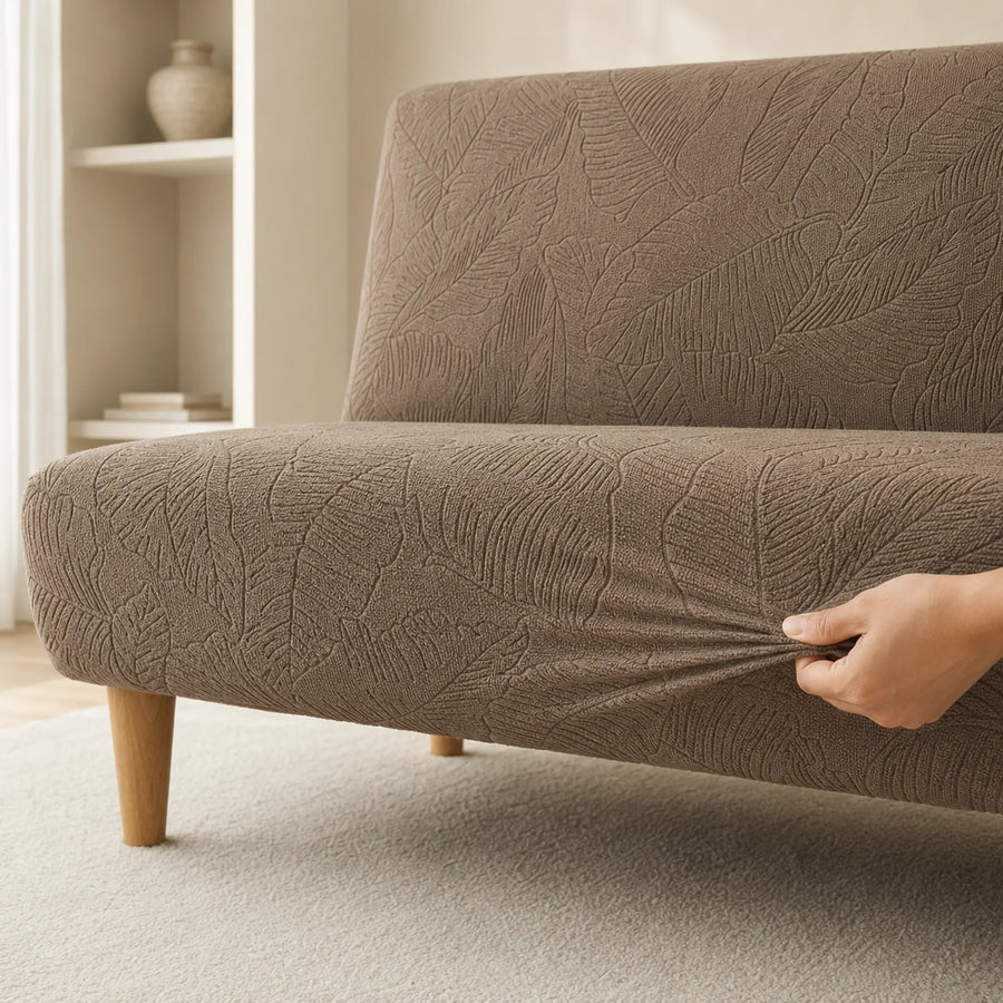 Sofa Bed Cover – Leaf Jacquard – Warm Taupe