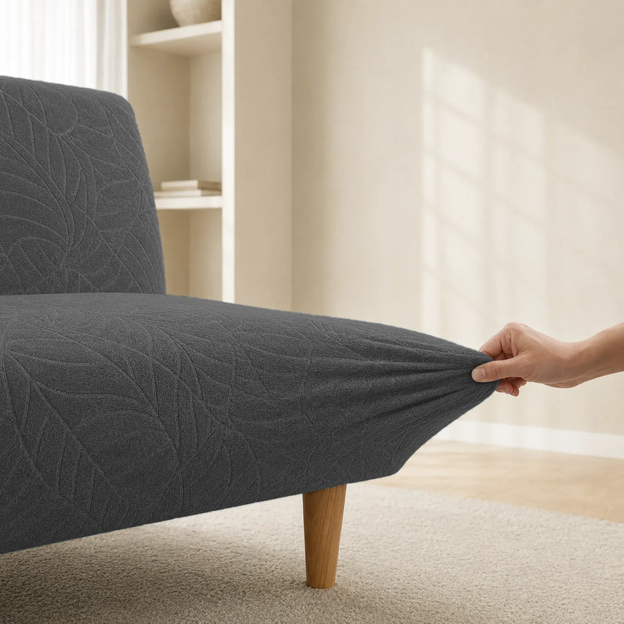 Sofa Bed Cover – Leaf Jacquard – Charcoal Grey