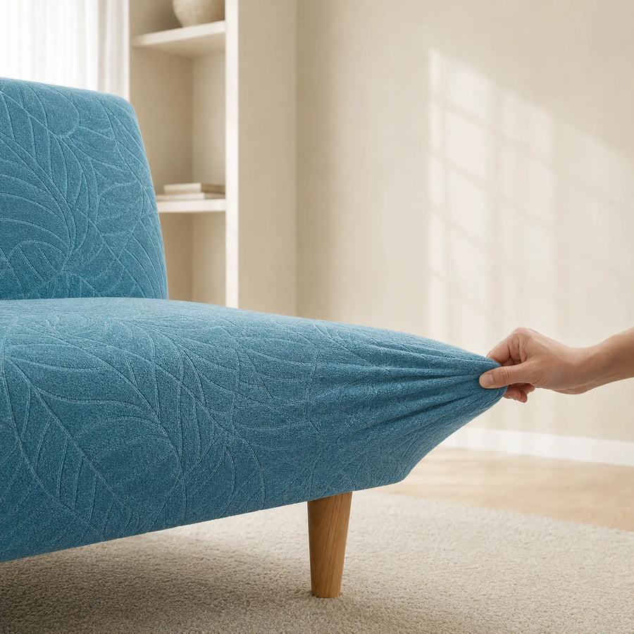 Sofa Bed Cover – Leaf Jacquard – Dusty Blue