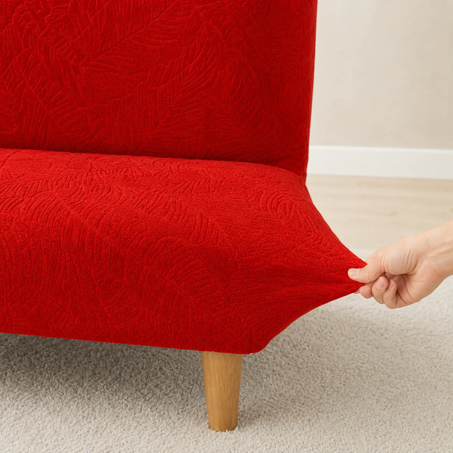 Sofa Bed Cover – Leaf Jacquard – Poppy Red