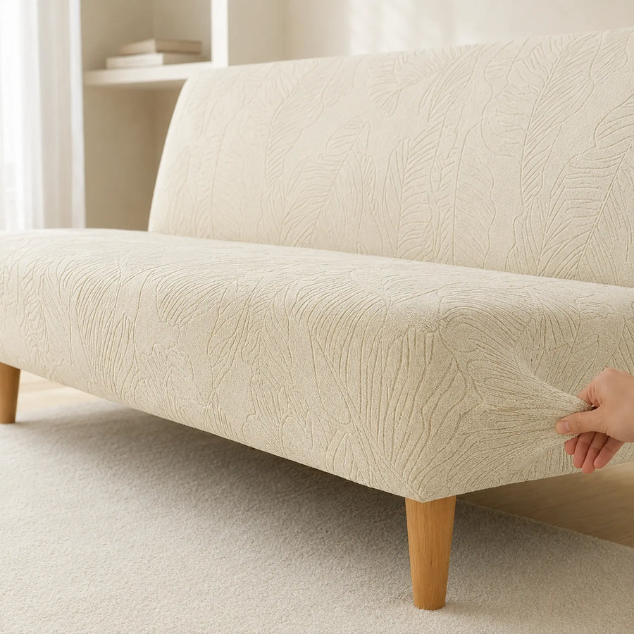 Sofa Bed Cover – Leaf Jacquard – Ivory Cream