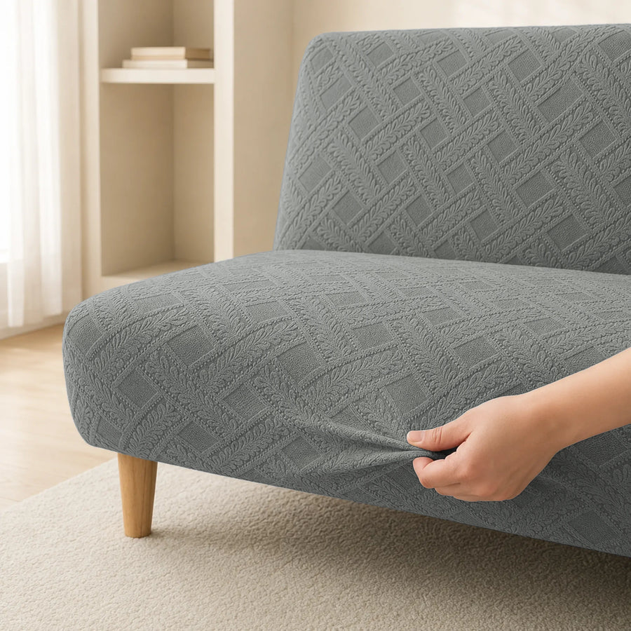 Sofa Bed Cover – Diamond Jacquard – Silver Grey