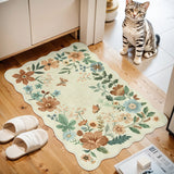 Covaba boho modern parisian floral scalloped doormat in warm beige, styled in a room setting