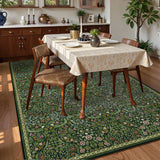 Covaba maximalism vibrant blossom floral area rug in forest fern, styled in a room setting, view 7