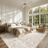 Covaba vintage sand area rug in warm beige, styled in a room setting, view 15