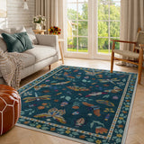 Covaba modern parisian insect area rug in fern green, styled in a room setting, view 3