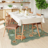 Covaba boho modern parisian floral scalloped area rug in fern green, styled in a room setting, view 5