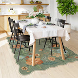 Covaba boho modern parisian floral scalloped area rug in fern green, styled in a room setting, view 11