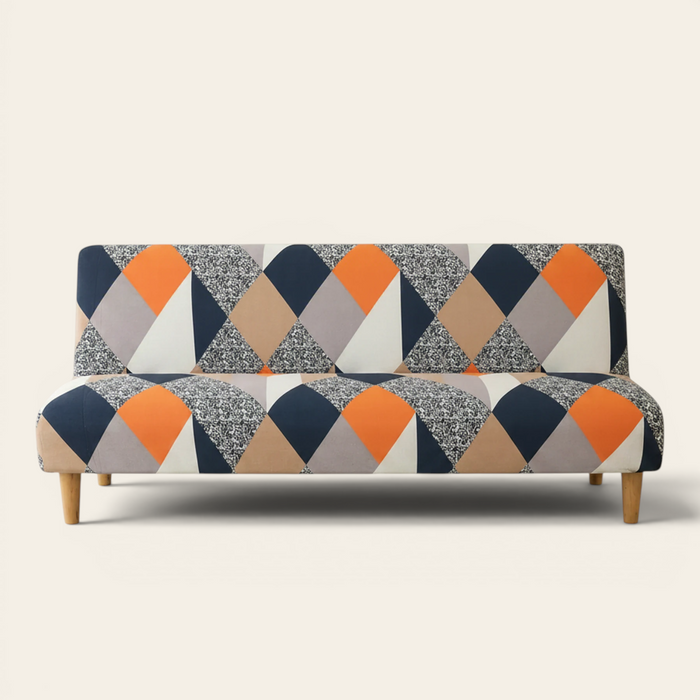 Sofa Bed Cover – Diamond Geometric – Navy & Orange