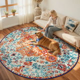 Covaba bohemian floral medallion round rug in amber clay, styled in a room setting, view 3