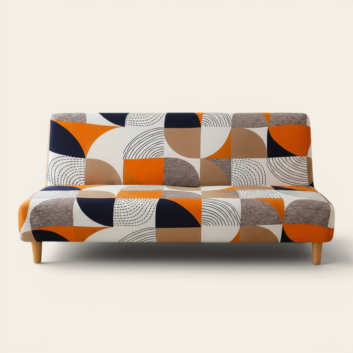 Sofa Bed Cover – Mid-Century Geometric – Burnt Orange