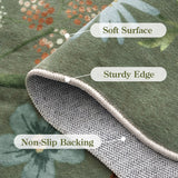 Covaba boho modern parisian floral scalloped rug in fern green, styled in a room setting