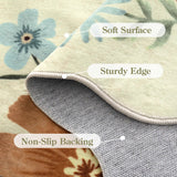 Covaba boho modern parisian floral scalloped rug in warm beige, styled in a room setting