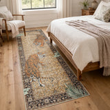Covaba wild tiger desert runner rug in golden wheat, styled in a room setting, view 5