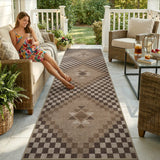 Covaba tribal soft easy jute tan indoor/outdoor runner rug in multicolor, styled in a room setting, view 10