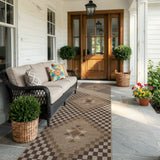 Covaba tribal soft easy jute tan indoor/outdoor runner rug in multicolor, styled in a room setting, view 9
