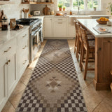 Covaba tribal soft easy jute tan indoor/outdoor runner rug in multicolor, styled in a room setting, view 11