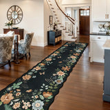 Covaba boho modern parisian floral scalloped runner rug in ink black, styled in a room setting, view 4