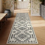 Covaba aztec moroccan distressed runner rug in warm beige, styled in a room setting, view 2
